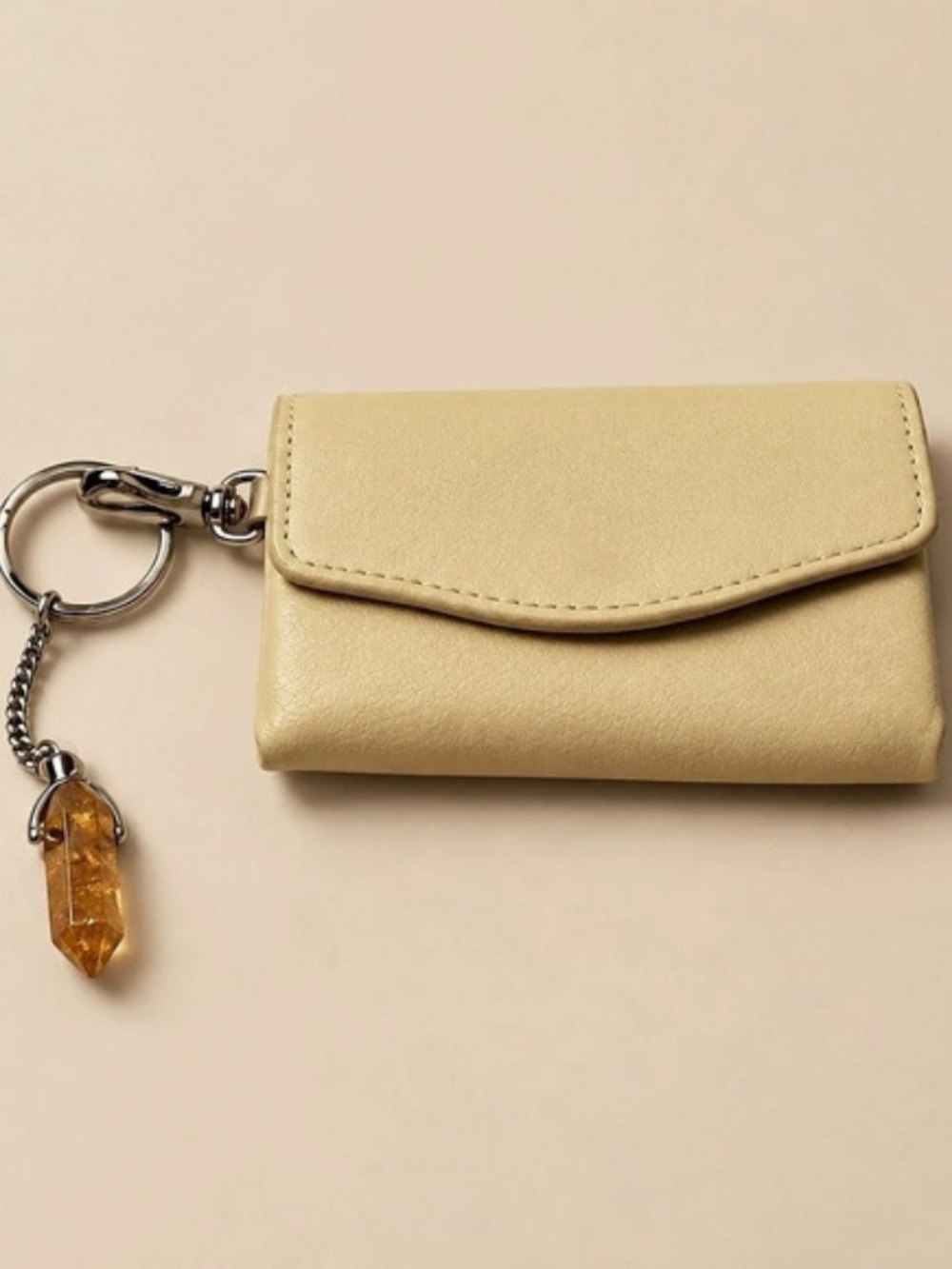 Leather Key Ring Pouch in Cream/Beige